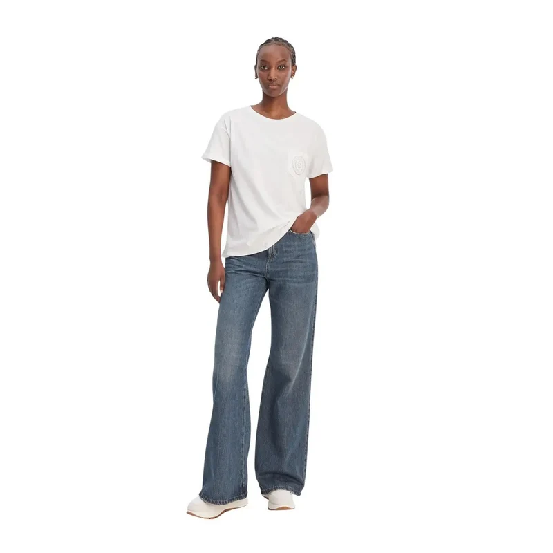Liu Jo Damen T-Shirt aus weißer Baumwolle mit Rundhalsausschnitt und Einzelbrusttasche