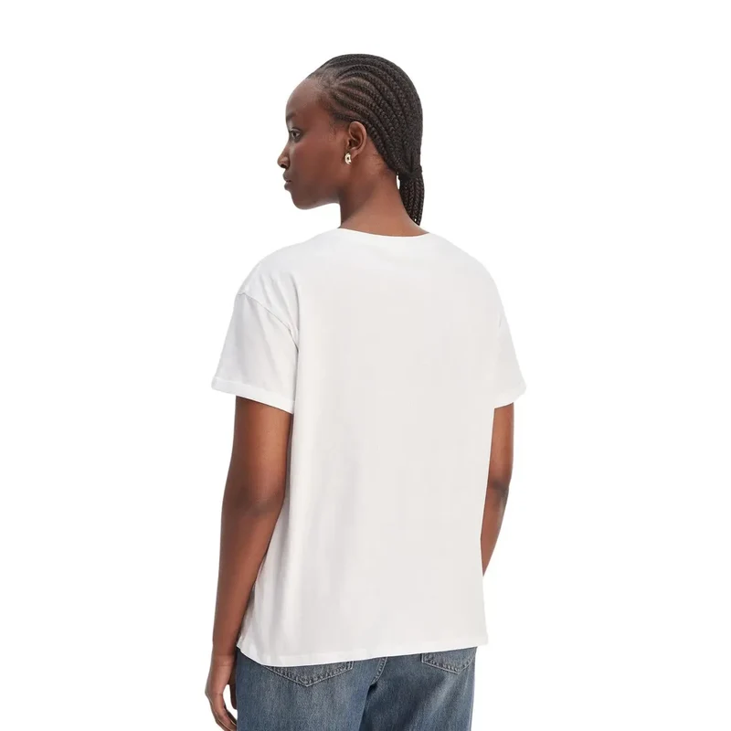 Liu Jo Damen T-Shirt aus weißer Baumwolle mit Rundhalsausschnitt und Einzelbrusttasche