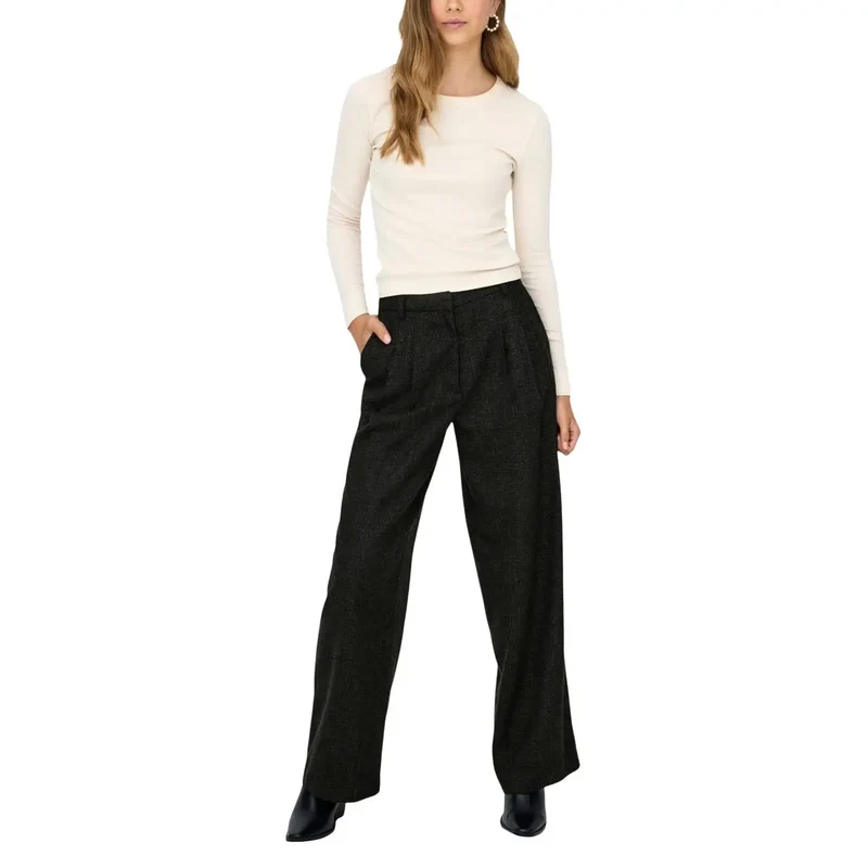 Jacqueline De Yong Damen Schwarze Hose mit Reißverschluss und Vordertasche