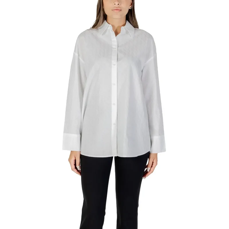 Armani Exchange Damen Langarmhemd aus weißer Baumwolle