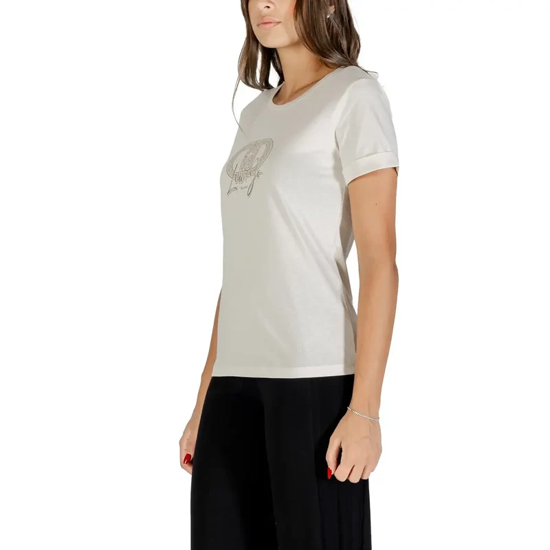 Liu Jo Damen Weiß Bedrucktes Baumwoll-T-Shirt mit Rundhalsausschnitt