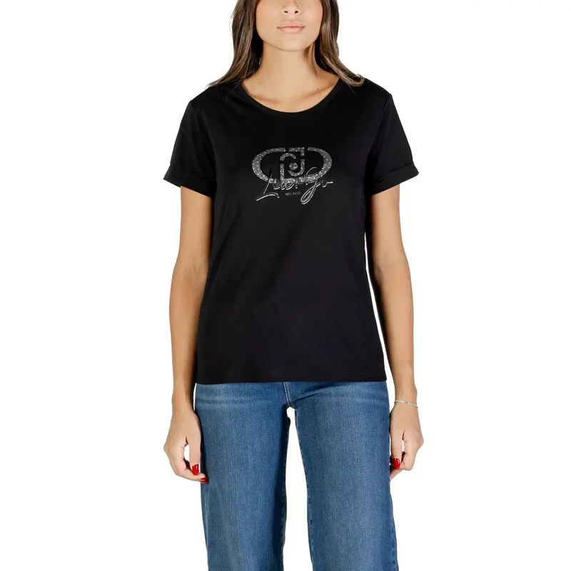 Liu Jo Damen Weiß Bedrucktes Baumwoll-T-Shirt mit Rundhalsausschnitt