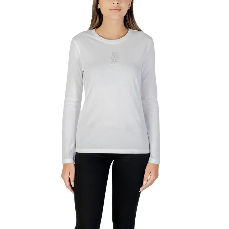 Armani Exchange Weißes Damen Langarm-T-Shirt mit Strass-Druck