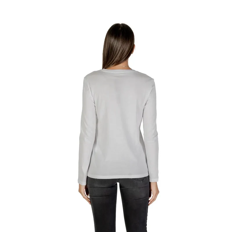 Armani Exchange Weißes Damen Langarm-T-Shirt mit Strass-Druck