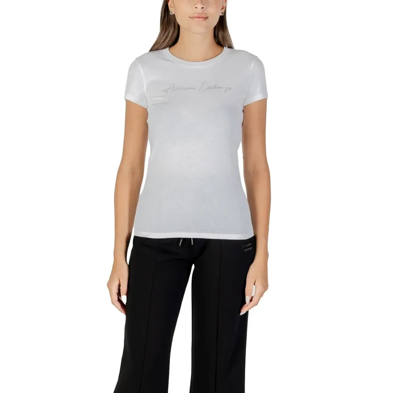 Armani Exchange Frauen Kurzarm Schwarz Strass Baumwolle T Shirt