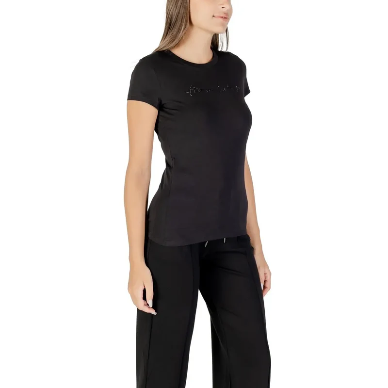 Armani Exchange Frauen Kurzarm Schwarz Strass Baumwolle T Shirt