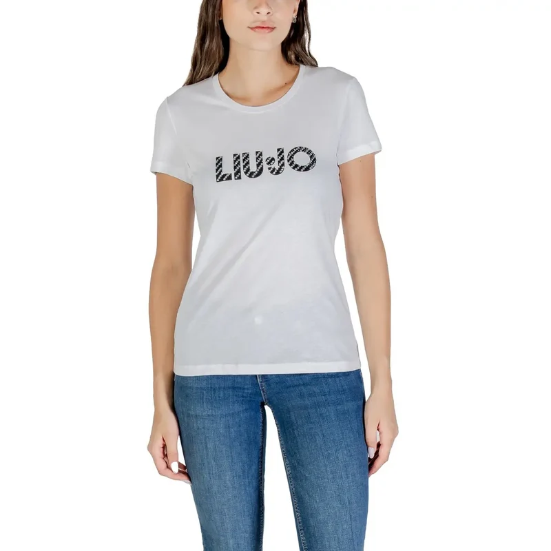 Liu Jo Frauen Weiß Bedrucktes Kurzarm Rundhals T Shirt