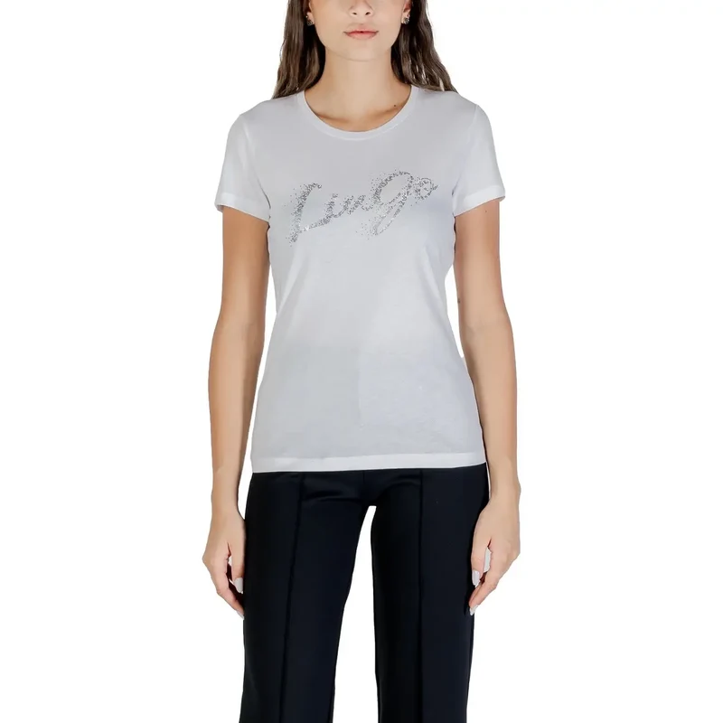 Liu Jo Frauen Weiß Bedrucktes Kurzarm Rundhals T Shirt