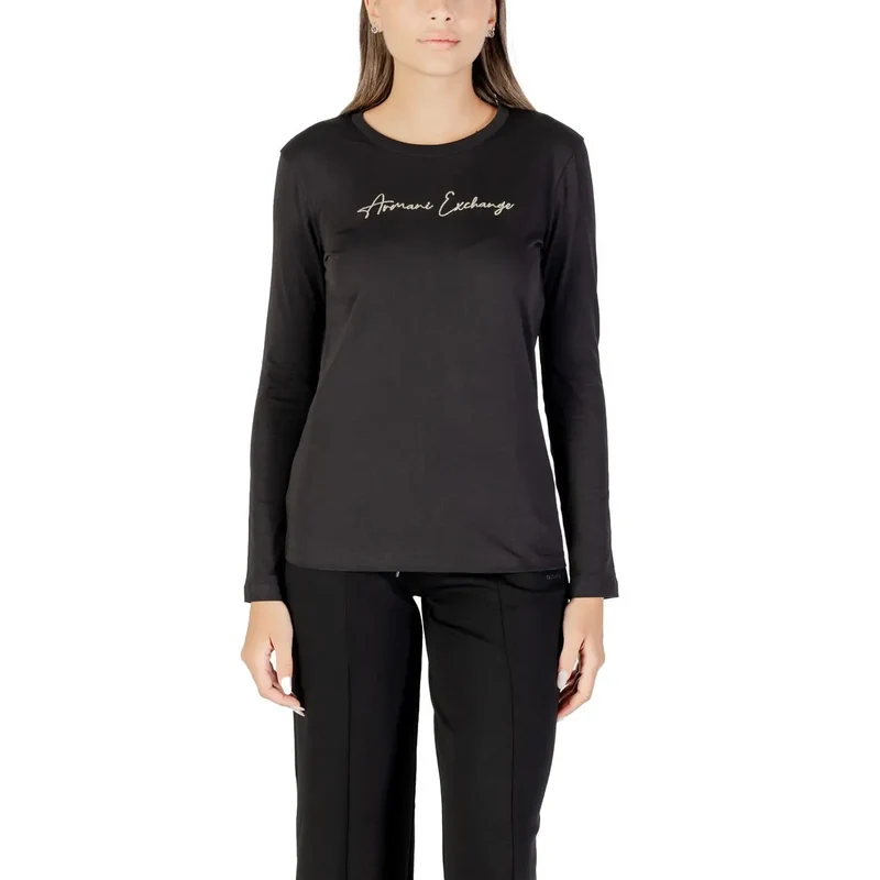 Armani Exchange Frauen Schwarz Langarm Rundhals Baumwolle T Shirt