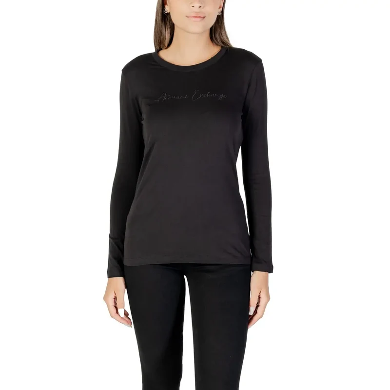 Armani Exchange Frauen Schwarz Langarm Rundhals Baumwolle T Shirt