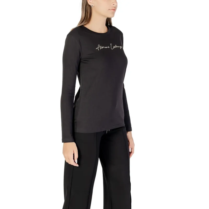 Armani Exchange Frauen Schwarz Langarm Rundhals Baumwolle T Shirt
