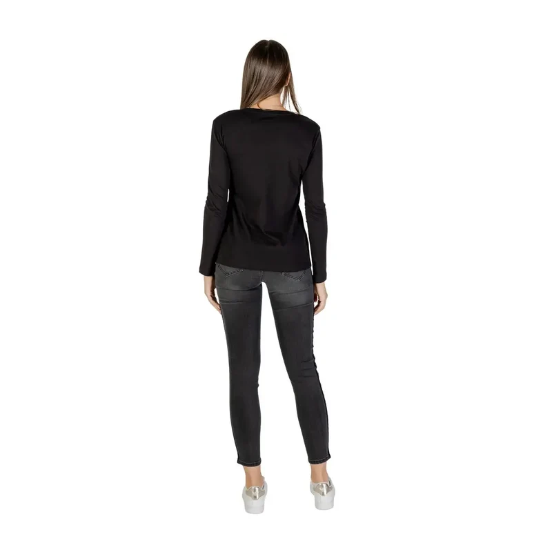 Armani Exchange Frauen Schwarz Langarm Rundhals Baumwolle T Shirt
