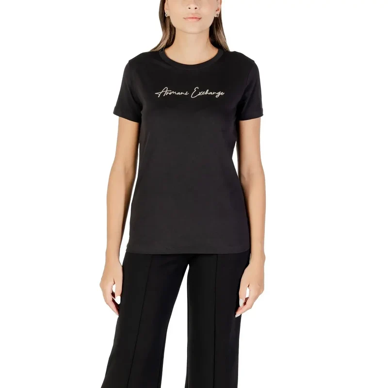 Armani Exchange Frauen Kurz Schwarz Rundhals Baumwolle T Shirt Herbst Winter