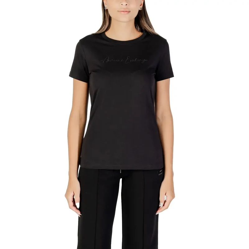 Armani Exchange Frauen Kurz Schwarz Rundhals Baumwolle T Shirt Herbst Winter