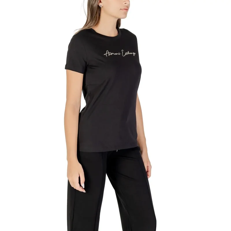 Armani Exchange Frauen Kurz Schwarz Rundhals Baumwolle T Shirt Herbst Winter