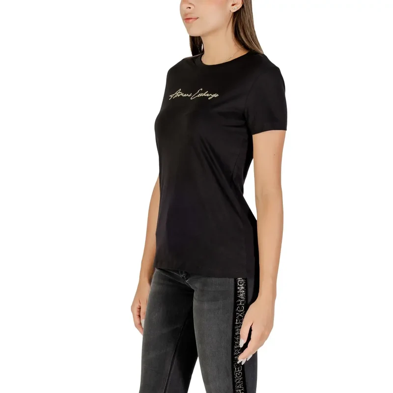 Armani Exchange Frauen Kurz Schwarz Rundhals Baumwolle T Shirt Herbst Winter