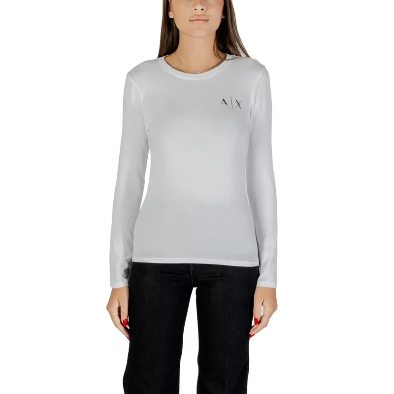 Armani Exchange Frauen Schwarz Langarm Rundhals T-Shirt mit Strasssteinen