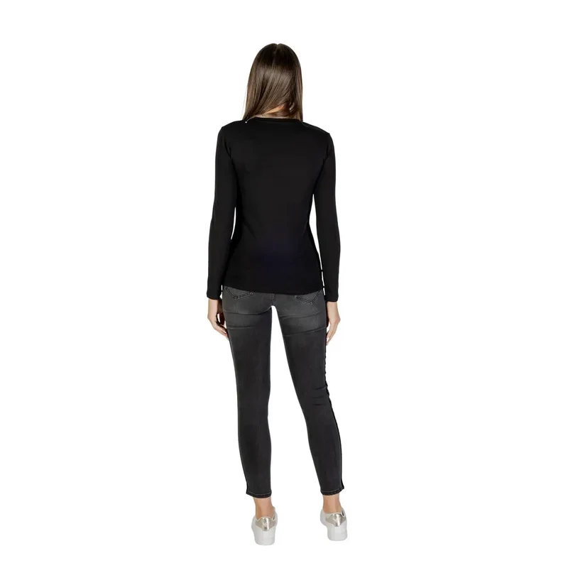 Armani Exchange Frauen Schwarz Langarm Rundhals T-Shirt mit Strasssteinen