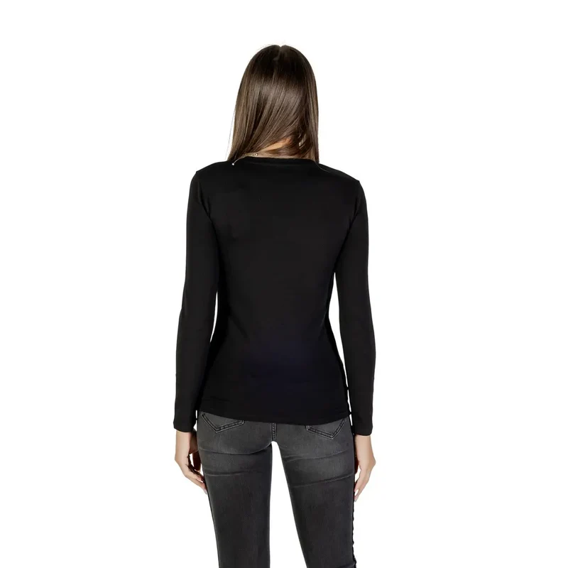 Armani Exchange Frauen Schwarz Langarm Rundhals T-Shirt mit Strasssteinen