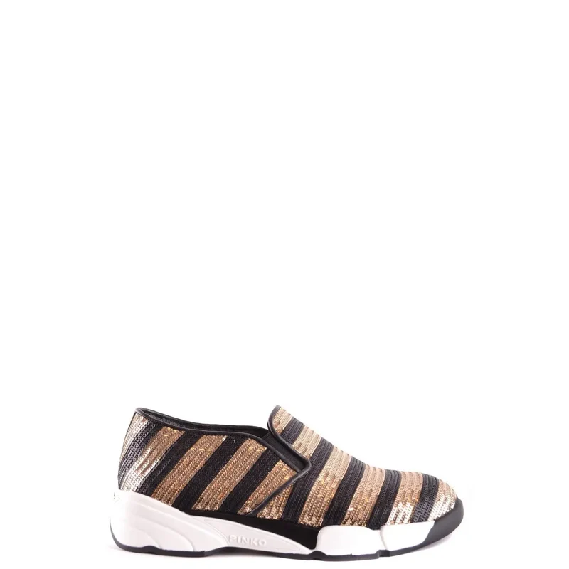 Pinko Damen-Slipper aus Stoff Sneakers Schwarz gestreift