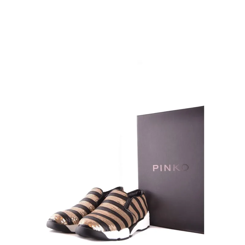 Pinko Damen-Slipper aus Stoff Sneakers Schwarz gestreift