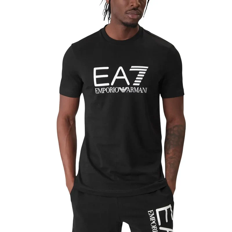 EA7 Herren Schwarzes Baumwoll-Print-T-Shirt 7M001412 AF22264 Entdecken