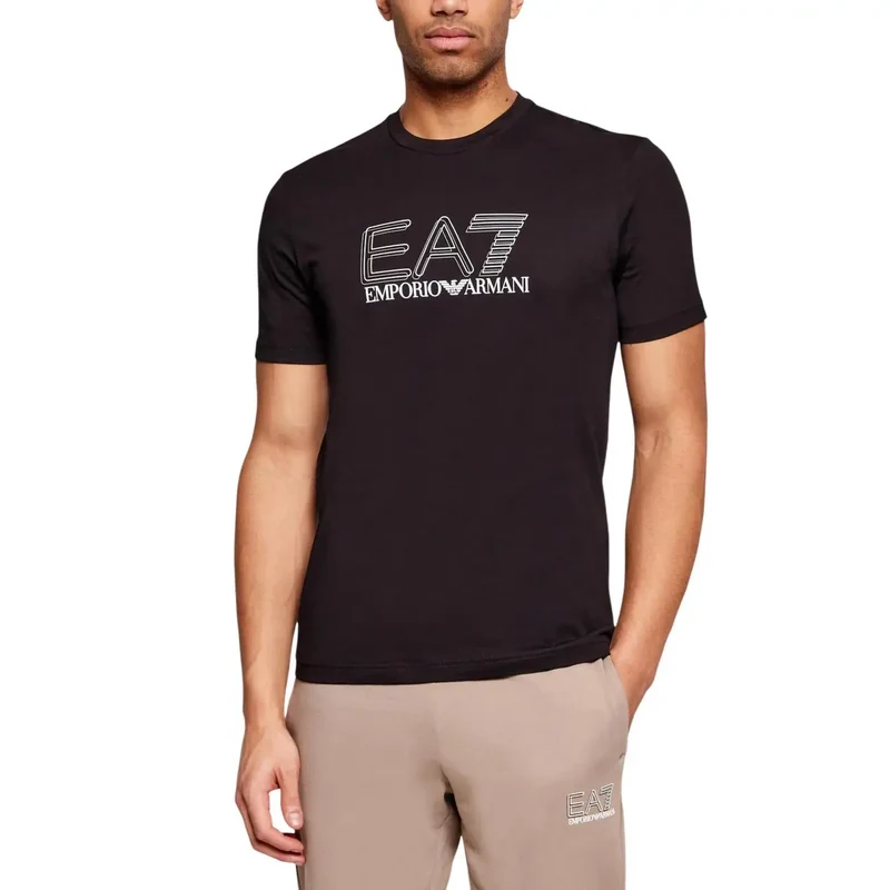 EA7 Herren T-Shirt Schwarz Baumwolle Kurzarm Rundhals