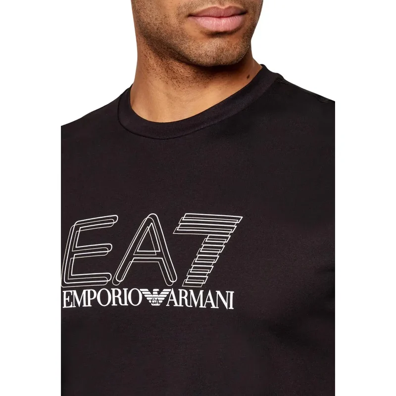 EA7 Herren T-Shirt Schwarz Baumwolle Kurzarm Rundhals