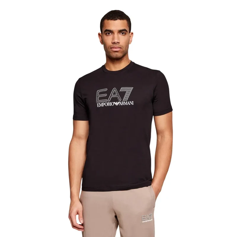 EA7 Herren T-Shirt Schwarz Baumwolle Kurzarm Rundhals