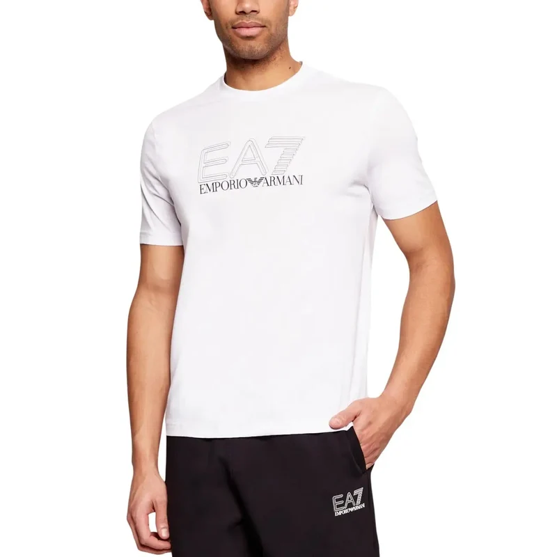 EA7 Herren T-Shirt Schwarz Baumwolle Kurzarm Rundhals