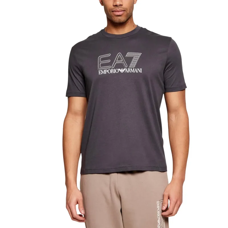 EA7 Herren T-Shirt Schwarz Baumwolle Kurzarm Rundhals