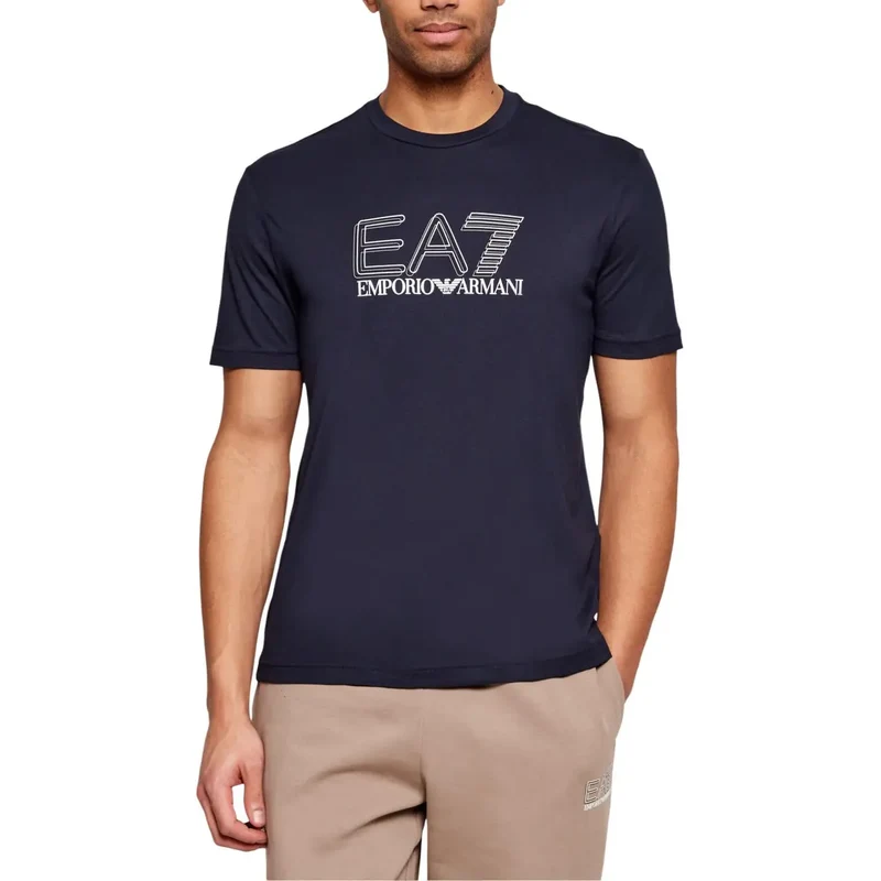 EA7 Herren T-Shirt Schwarz Baumwolle Kurzarm Rundhals