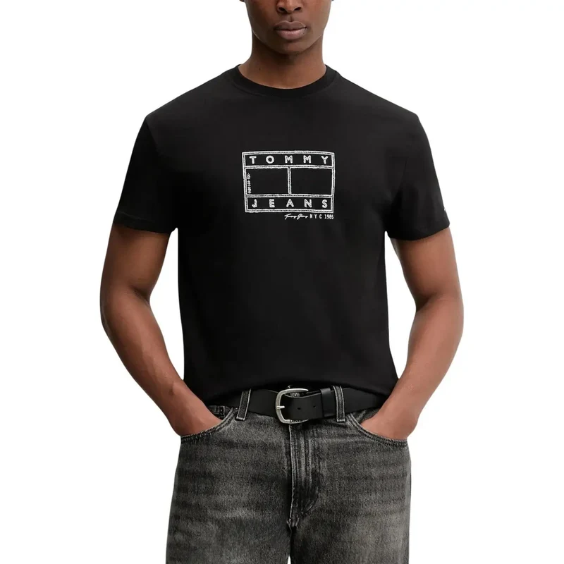 Tommy Hilfiger Jeans Herren T-Shirt Schwarz Bio-Baumwolle DM0DM22317
