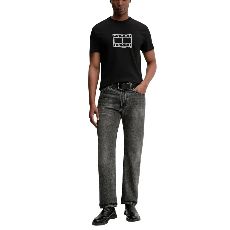 Tommy Hilfiger Jeans Herren T-Shirt Schwarz Bio-Baumwolle DM0DM22317
