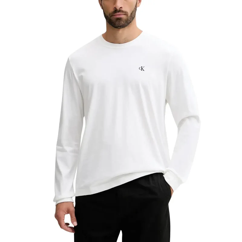Calvin Klein Jeans Herren T-Shirt Weiß Langarm Baumwolle Rundhals