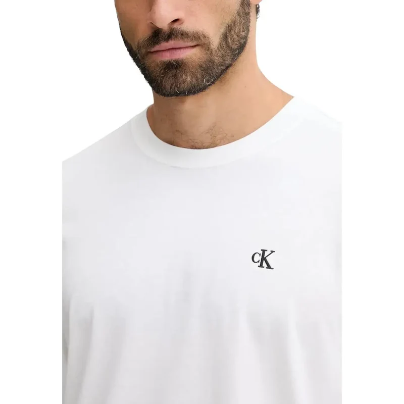 Calvin Klein Jeans Herren T-Shirt Weiß Langarm Baumwolle Rundhals