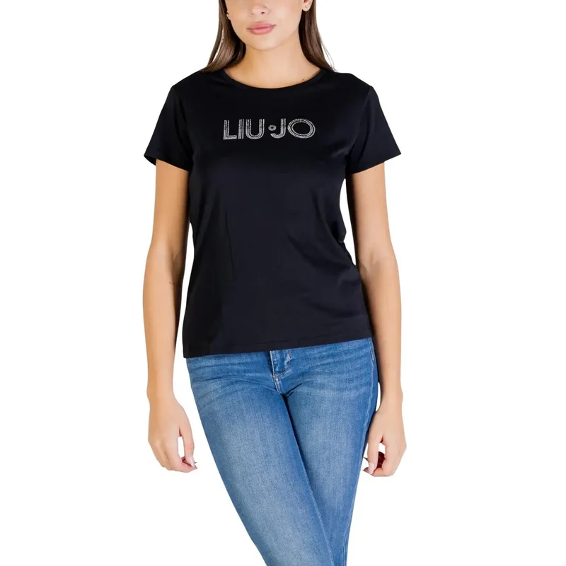 Liu Jo Frauen Schwarz Baumwolle Rundhals T-Shirt