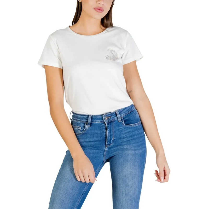 Liu Jo Frauen Schwarz Baumwolle Rundhals T-Shirt