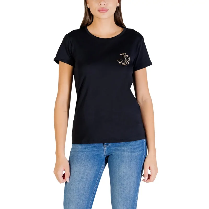 Liu Jo Frauen Schwarz Baumwolle Rundhals T-Shirt