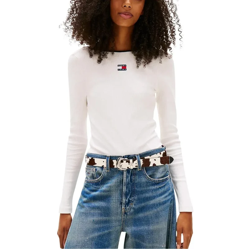 Tommy Hilfiger Damen Weißes Langarm T-Shirt aus Bio-Baumwolle