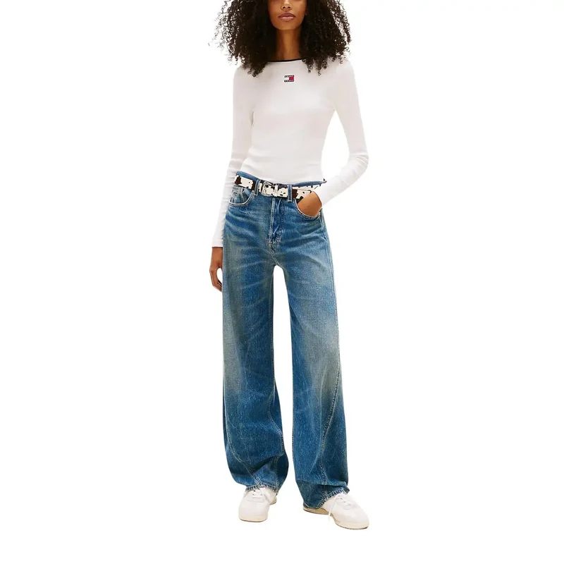 Tommy Hilfiger Damen Weißes Langarm T-Shirt aus Bio-Baumwolle