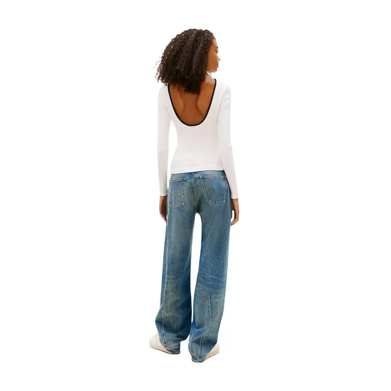 Tommy Hilfiger Damen Weißes Langarm T-Shirt aus Bio-Baumwolle