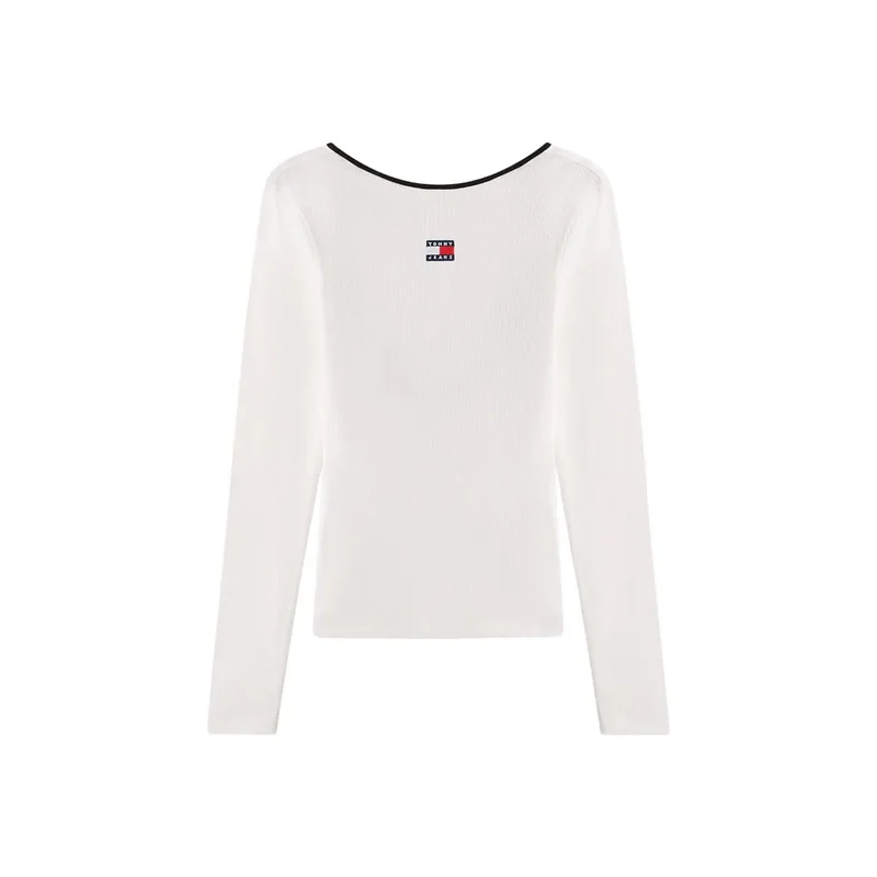 Tommy Hilfiger Damen Weißes Langarm T-Shirt aus Bio-Baumwolle
