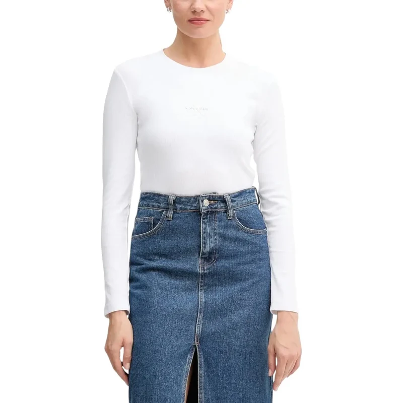 Calvin Klein Jeans Damen Weißes Langarm T-Shirt aus Bio-Baumwolle
