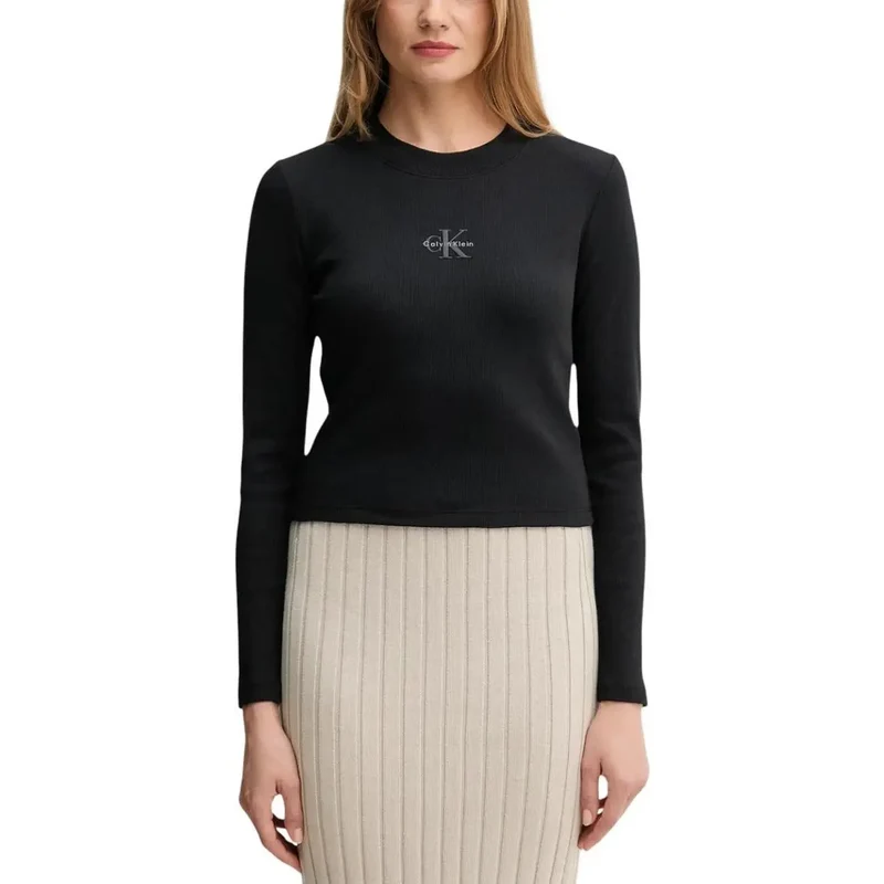 Calvin Klein Jeans Damen Weißes Langarm T-Shirt aus Bio-Baumwolle