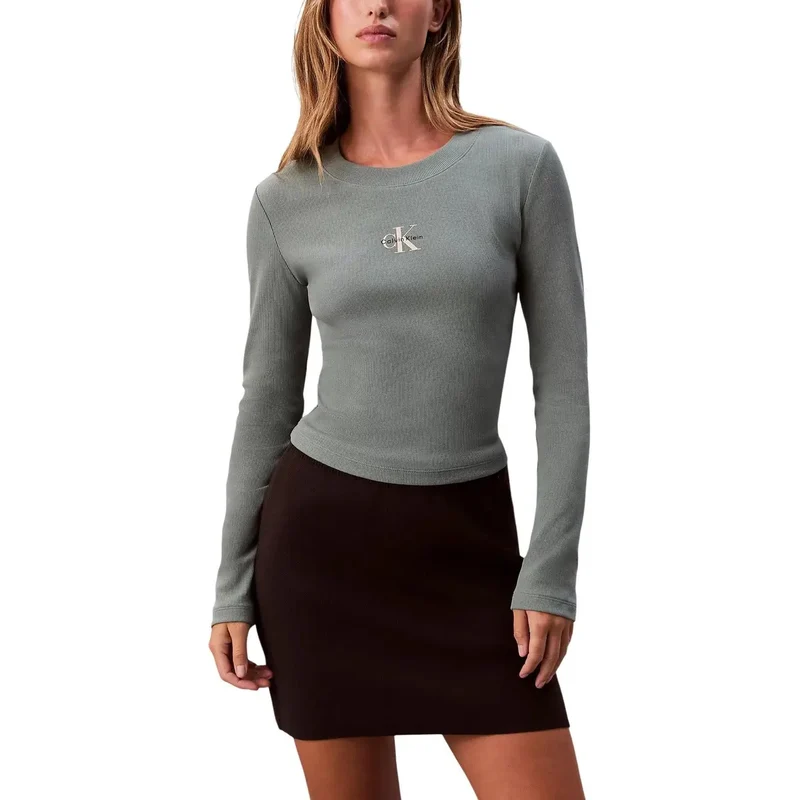 Calvin Klein Jeans Damen Weißes Langarm T-Shirt aus Bio-Baumwolle