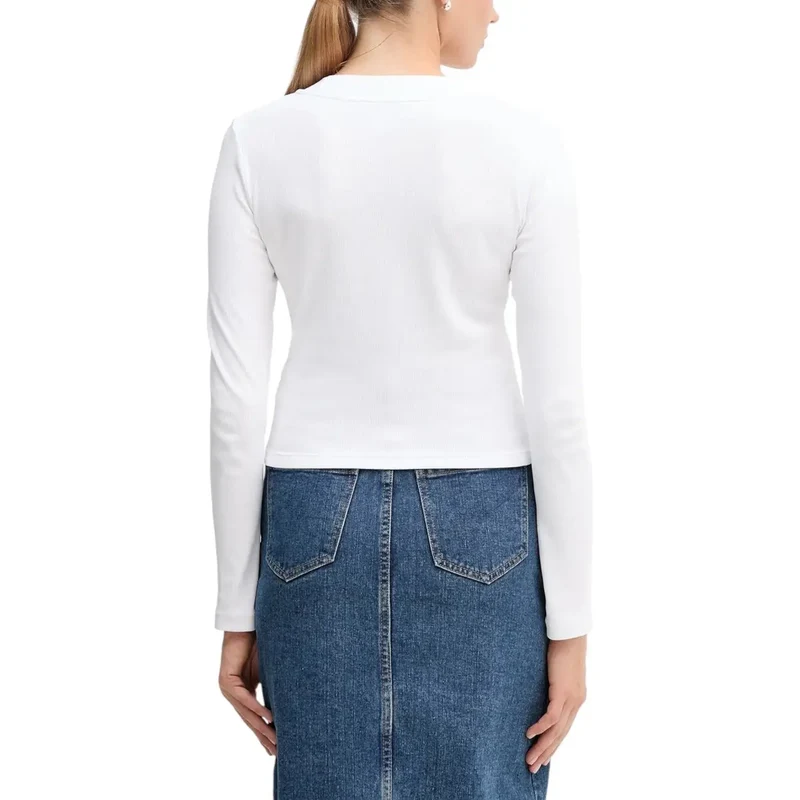 Calvin Klein Jeans Damen Weißes Langarm T-Shirt aus Bio-Baumwolle