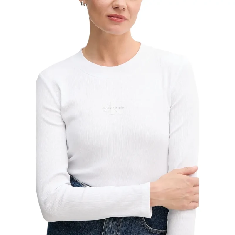 Calvin Klein Jeans Damen Weißes Langarm T-Shirt aus Bio-Baumwolle