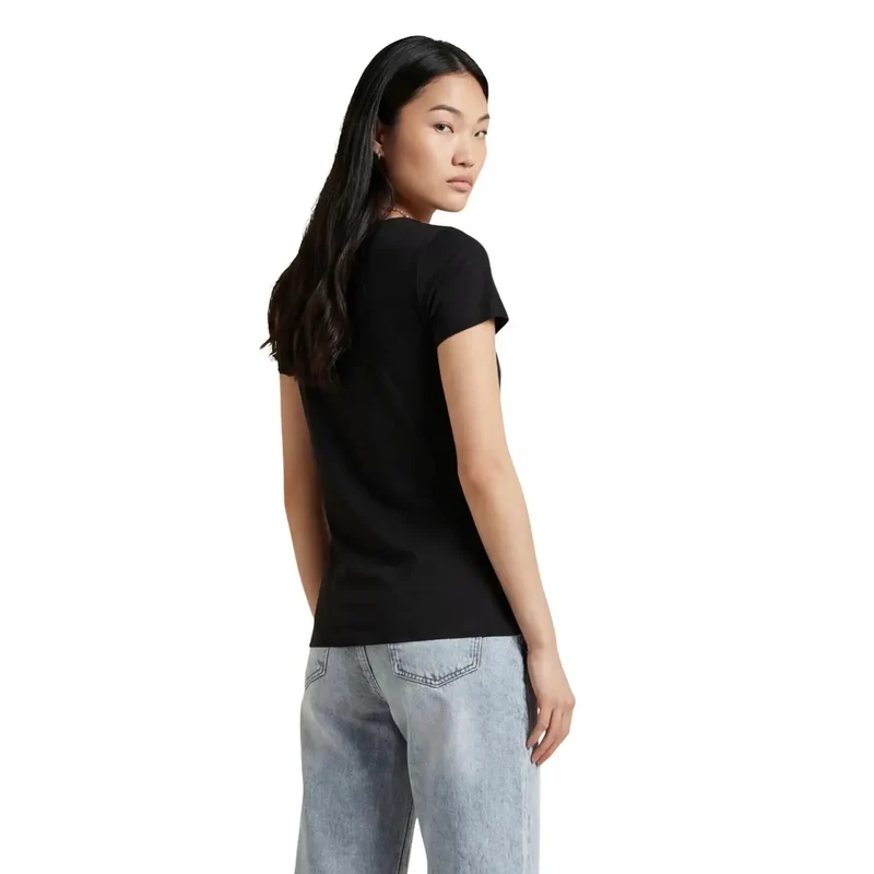 EA7 Damen Baumwollshirt mit kurzem Ärmel und Rundhalsausschnitt, schwarz
