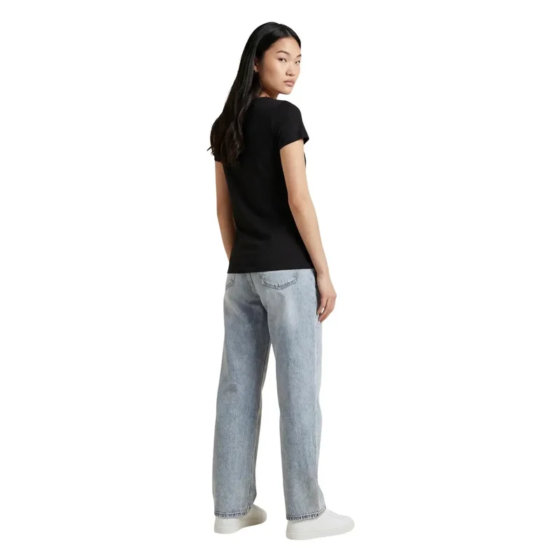 EA7 Damen Baumwollshirt mit kurzem Ärmel und Rundhalsausschnitt, schwarz
